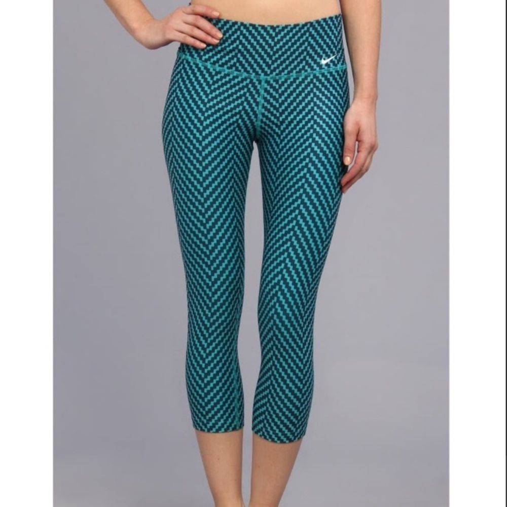 Nike Legend Zig Zag Ladies Capri Leggings - Teal & Dark Blue